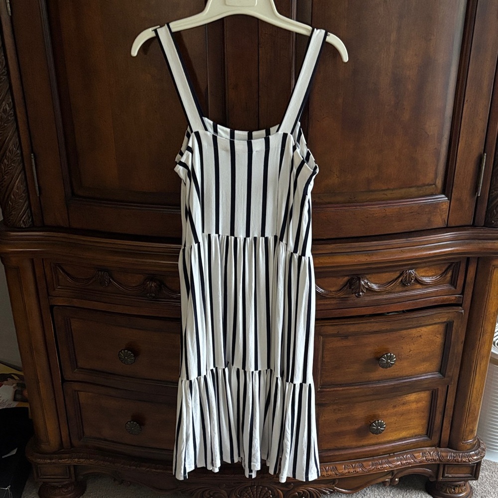 LOFT Black and White Striped Midi Dress - Picture 3 of 3